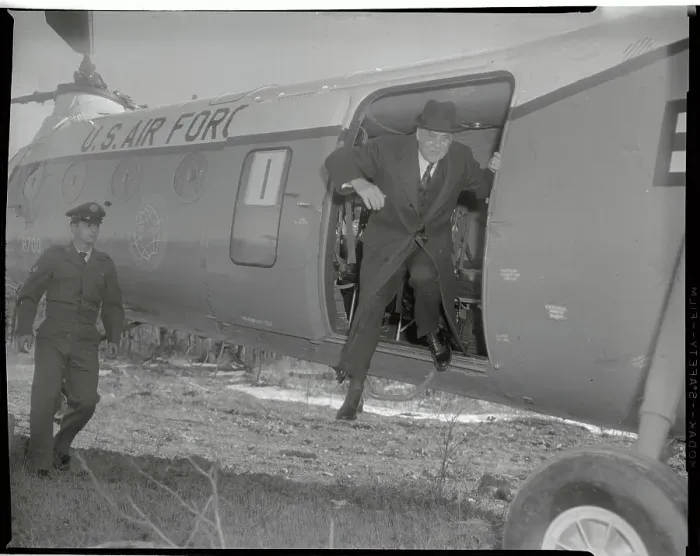 Framed Print : John Foster Dulles Exiting Helicopter Framed Print : John Foster Dulles Exiting Helicopter