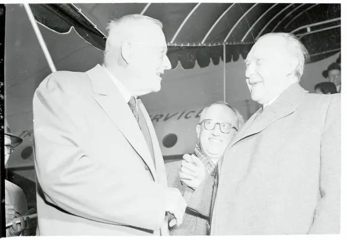 Framed Print : John Foster Dulles Speaking With Konrad Adenauer Framed Print : John Foster Dulles Speaking With Konrad Adenauer