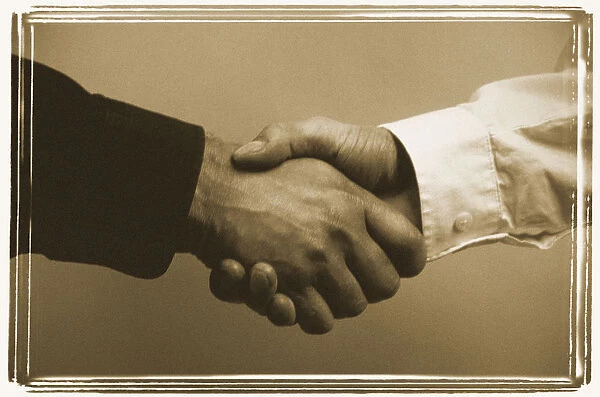 John Foxx, business, couple, edge, grain, grainy, greeting, handshake, horizontal