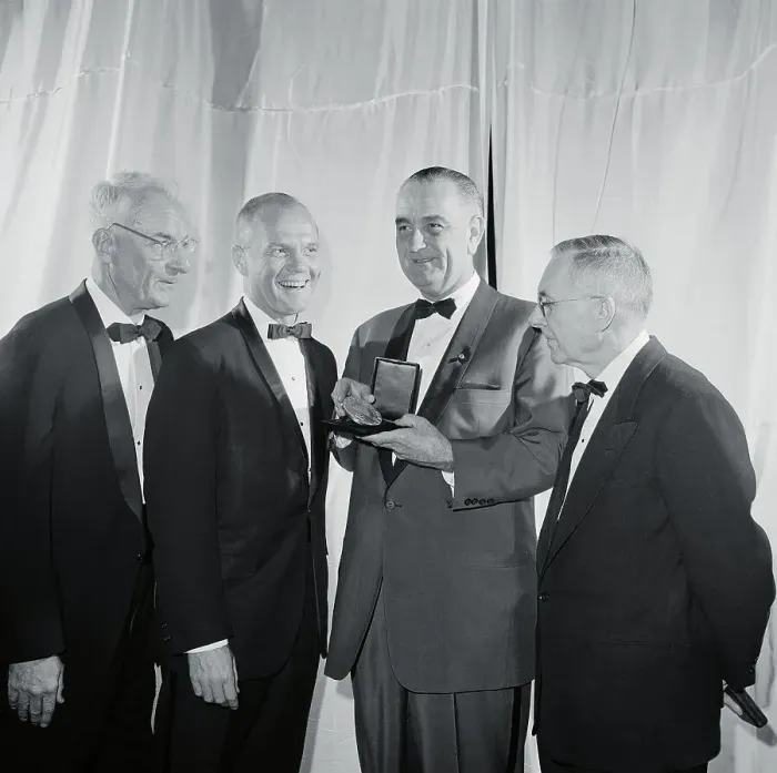 Framed Print : John Glenn and Others Admiring Medal Framed Print : John Glenn and Others Admiring Medal