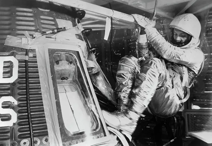 Framed Print : John Glenn Climbing into Space Capsule Framed Print : John Glenn Climbing into Space Capsule