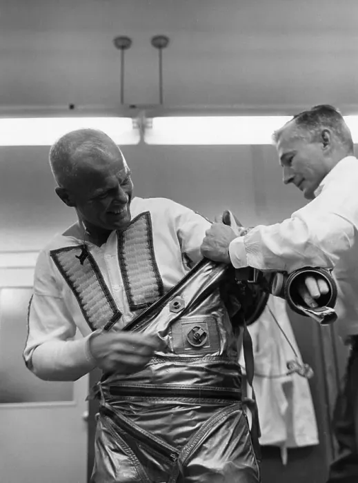 Framed Print : John Glenn is Helped Into Spacesuit Framed Print : John Glenn is Helped Into Spacesuit