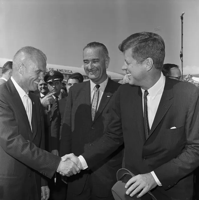 Framed Print : John Glenn Shakes Hands with John Kennedy