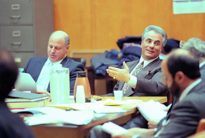 Framed Print : John Gotti with Lawyers in Courtroom Framed Print : John Gotti with Lawyers in Courtroom