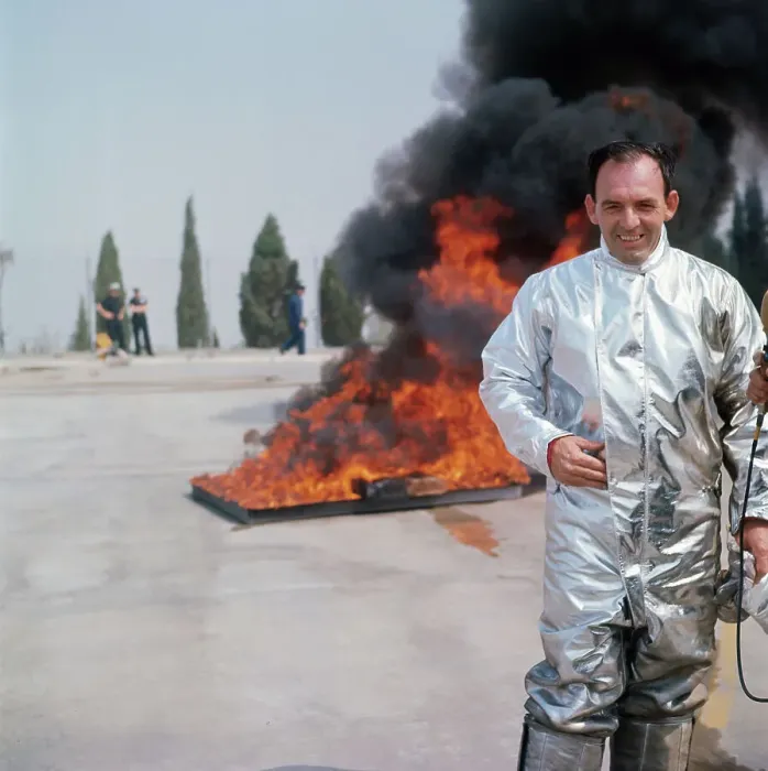 Framed Print : John Hand Wearing Heat Resistant Suit Framed Print : John Hand Wearing Heat Resistant Suit