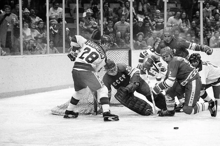 Framed Print : John Harrington Shoots in Hockey Game Framed Print : John Harrington Shoots in Hockey Game