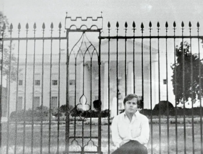 Framed Print : John Hinckley Jr. Posing in Front of White House Framed Print : John Hinckley Jr. Posing in Front of White House
