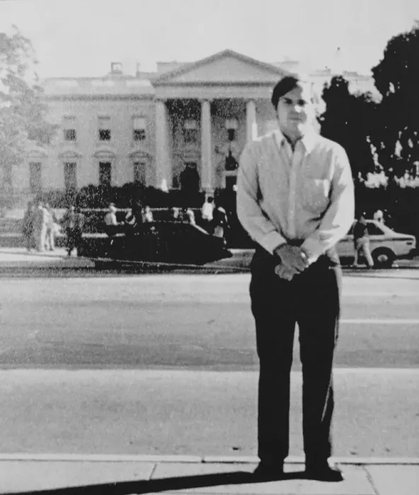 Framed Print : John Hinckley Jr. Posing in Front of White House Framed Print : John Hinckley Jr. Posing in Front of White House