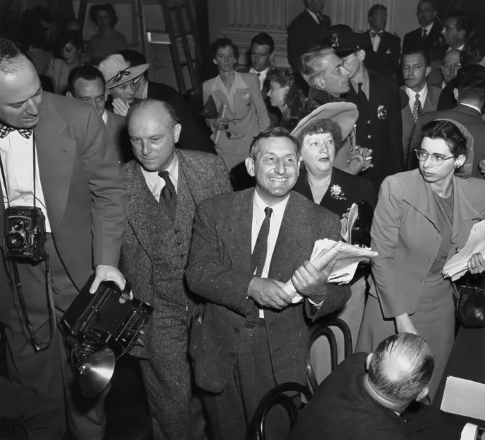 Framed Print : John Howard Lawson Leaving HUAC Hearing