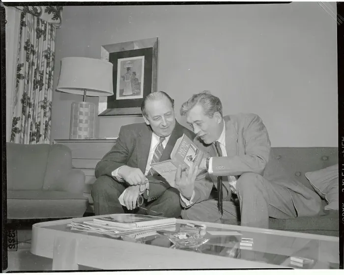 Framed Print : John Huston Reading Moby Dick with Unidentified Man