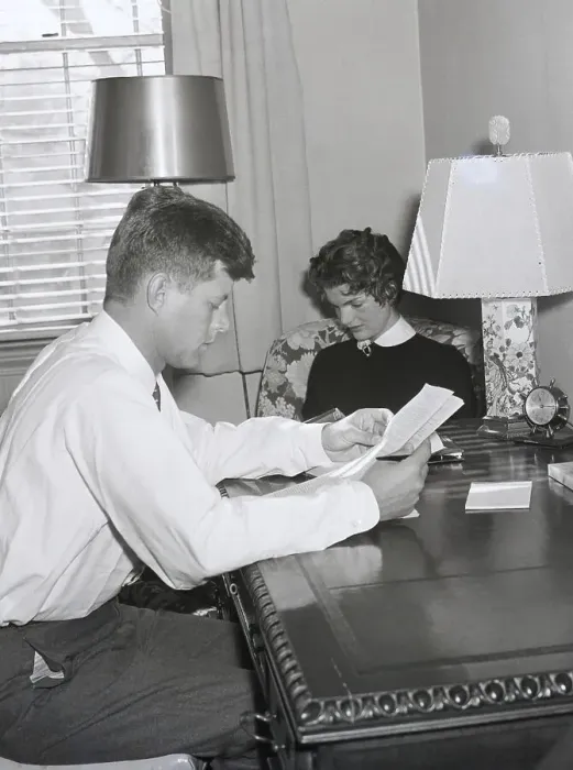 Framed Print : John And Jackie Kennedy Studying Framed Print : John And Jackie Kennedy Studying