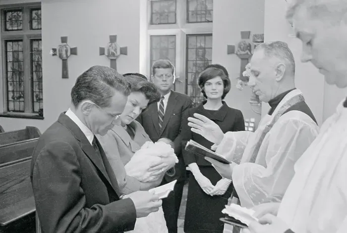 Framed Print : John and Jackie Kennedy Watching Christening of John Jr Framed Print : John and Jackie Kennedy Watching Christening of John Jr