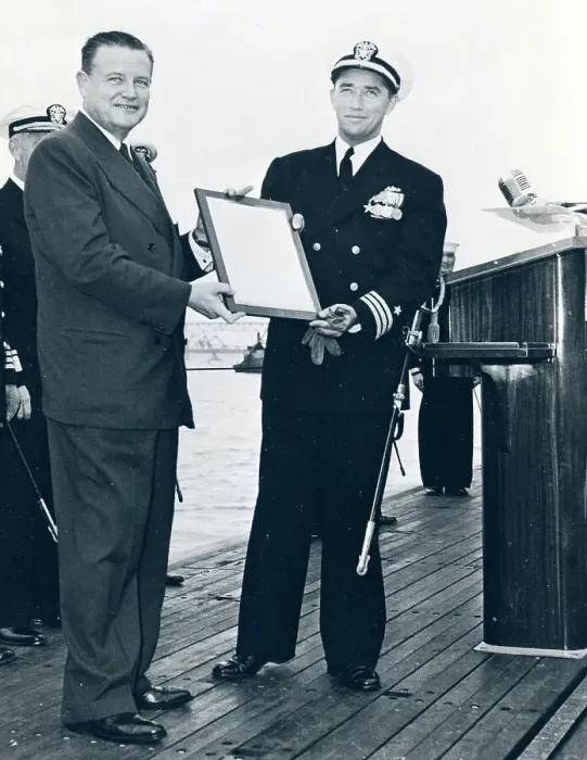 Framed Print : John Jay Wilson Gives Commander Plaque