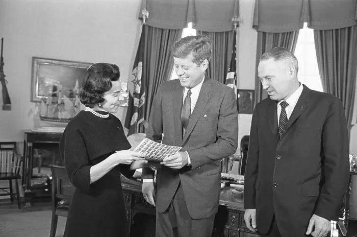 Framed Print : John Kennedy Accepting Christmas Seals Framed Print : John Kennedy Accepting Christmas Seals
