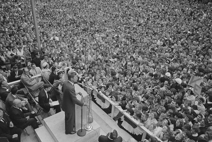Framed Print : John Kennedy Addressing a Crowd Framed Print : John Kennedy Addressing a Crowd