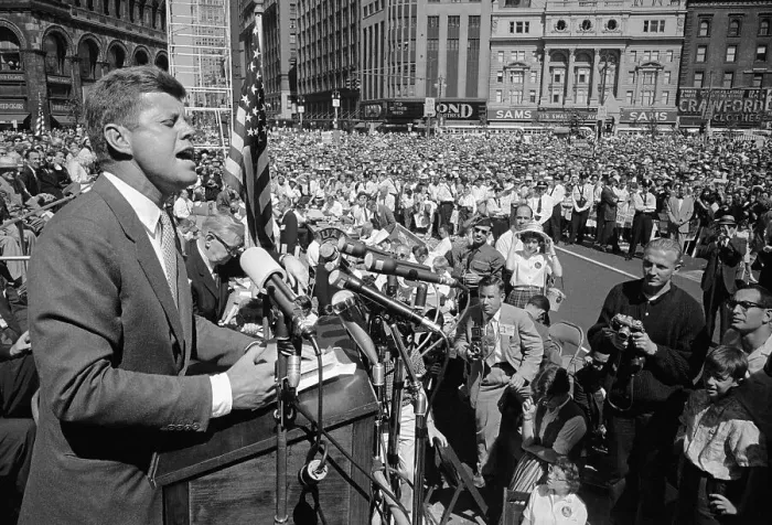 Framed Print : John Kennedy Addressing Crowd Framed Print : John Kennedy Addressing Crowd
