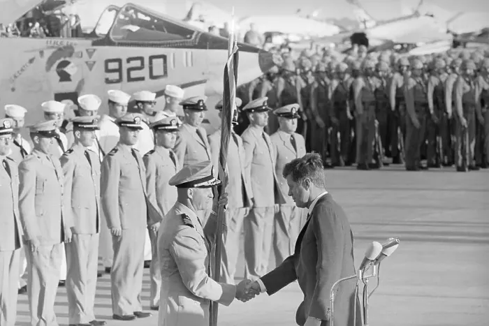 Framed Print : John Kennedy Congratulating William Ekart Framed Print : John Kennedy Congratulating William Ekart