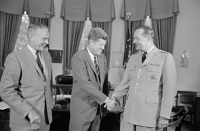 Framed Print : John Kennedy Greeting Earle G. Wheeler