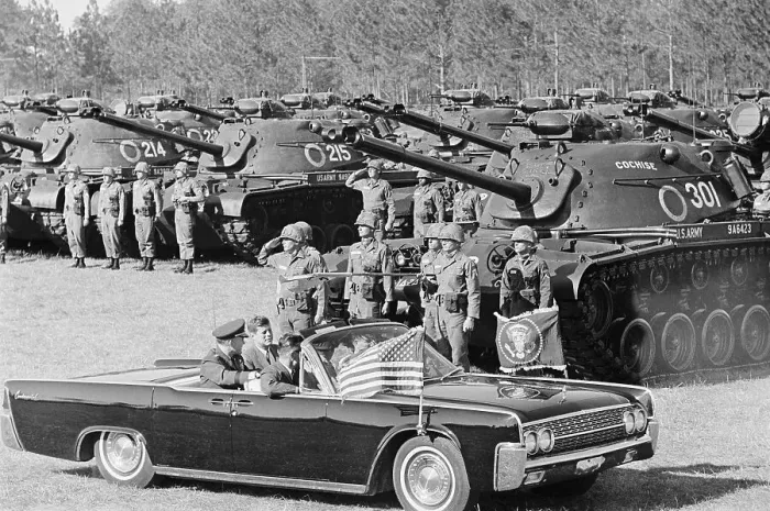 Framed Print : John Kennedy Inspecting Troops