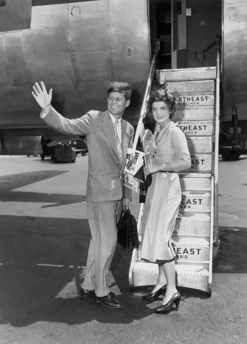 Framed Print : John Kennedy and Jacqueline Bouvier Boarding Plane Framed Print : John Kennedy and Jacqueline Bouvier Boarding Plane