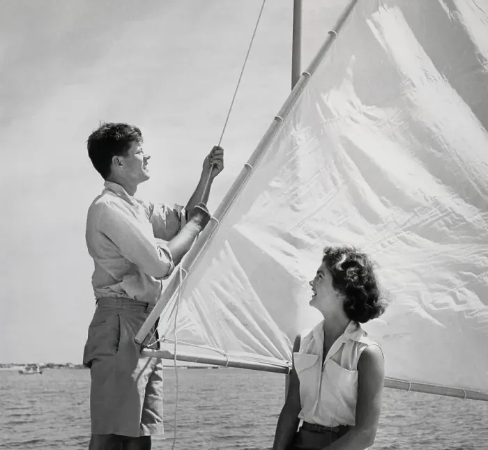 Framed Print : John Kennedy and Jacqueline Bouvier on Sailboat Framed Print : John Kennedy and Jacqueline Bouvier on Sailboat