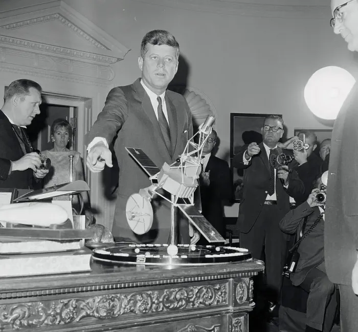 Framed Print : John Kennedy Looking at the Mariner II Framed Print : John Kennedy Looking at the Mariner II