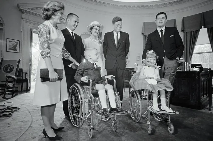 Framed Print : John Kennedy Meeting Poster Children
