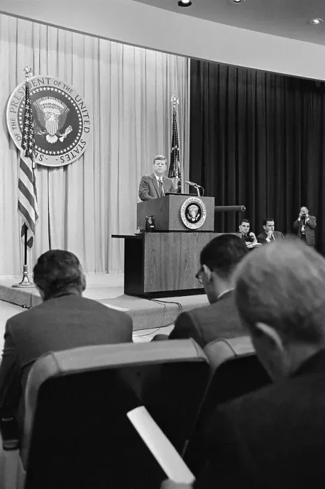 Framed Print : John Kennedy at News Conference Framed Print : John Kennedy at News Conference