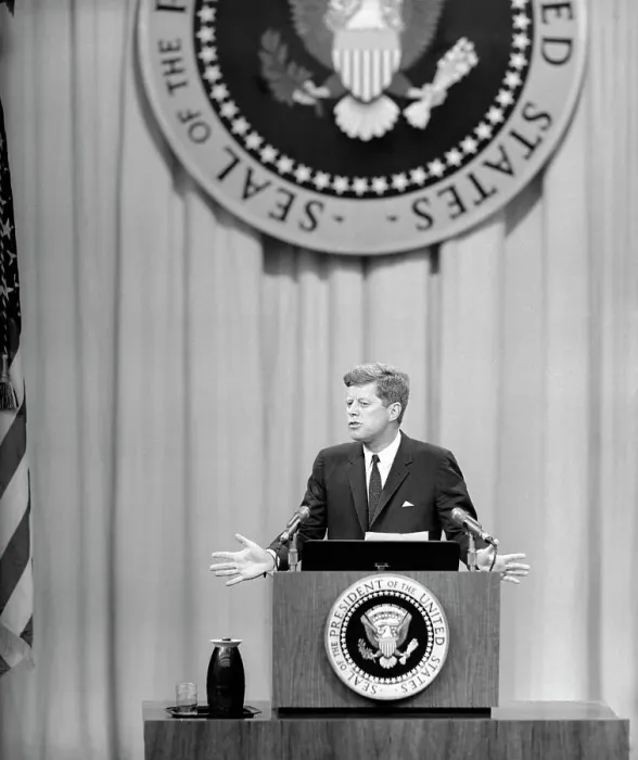 Framed Print : John Kennedy at Press Conference Framed Print : John Kennedy at Press Conference