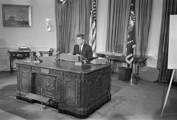 Framed Print : John Kennedy Reporting From Office Framed Print : John Kennedy Reporting From Office