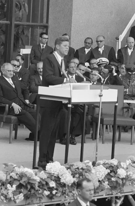 Framed Print : John Kennedy Speaking at University Framed Print : John Kennedy Speaking at University