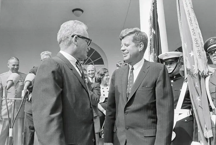 Framed Print : John Kennedy Talking to Barry Goldwater Framed Print : John Kennedy Talking to Barry Goldwater