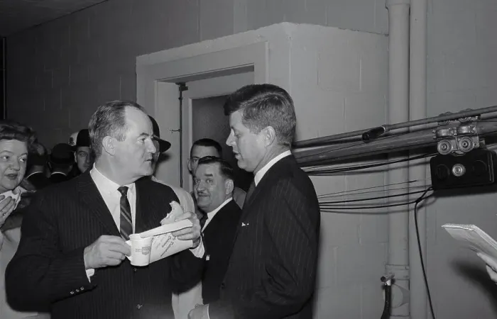Framed Print : John Kennedy Talking with Hubert Humphrey Framed Print : John Kennedy Talking with Hubert Humphrey