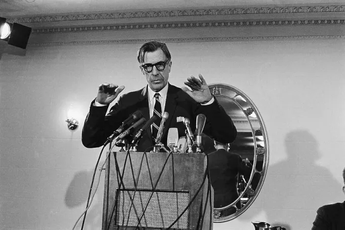 Framed Print : John Kenneth Galbraith Speaking at Press Conference Framed Print : John Kenneth Galbraith Speaking at Press Conference