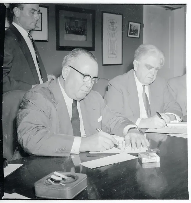 Framed Print : John L. Lewis and Harry M. Moses Signing Contracts Framed Print : John L. Lewis and Harry M. Moses Signing Contracts