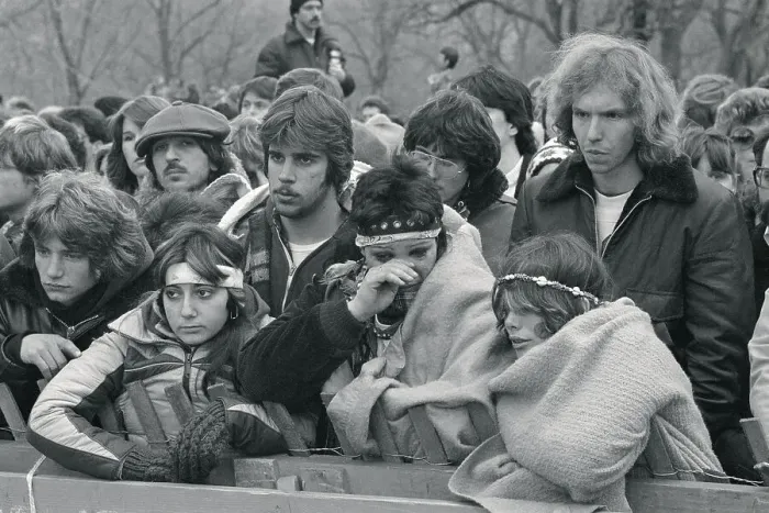Framed Print : John Lennon Fans Grieving Framed Print : John Lennon Fans Grieving
