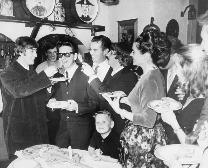 Framed Print : John Lennon Feeds Roy Orbison Cake Framed Print : John Lennon Feeds Roy Orbison Cake