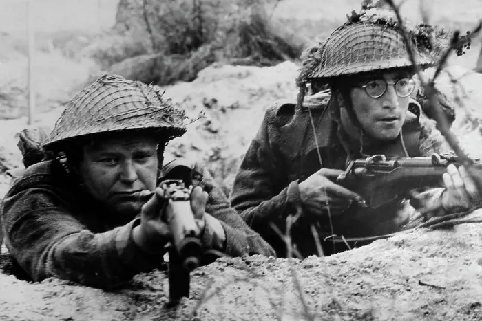 Framed Print : John Lennon Playing a Soldier in Movie Framed Print : John Lennon Playing a Soldier in Movie
