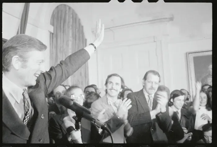 Framed Print : John Lindsay Waving to Newsmen Framed Print : John Lindsay Waving to Newsmen