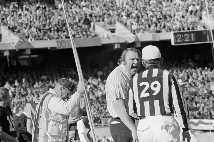 Framed Print : John Madden Screaming at Stan Davie Framed Print : John Madden Screaming at Stan Davie
