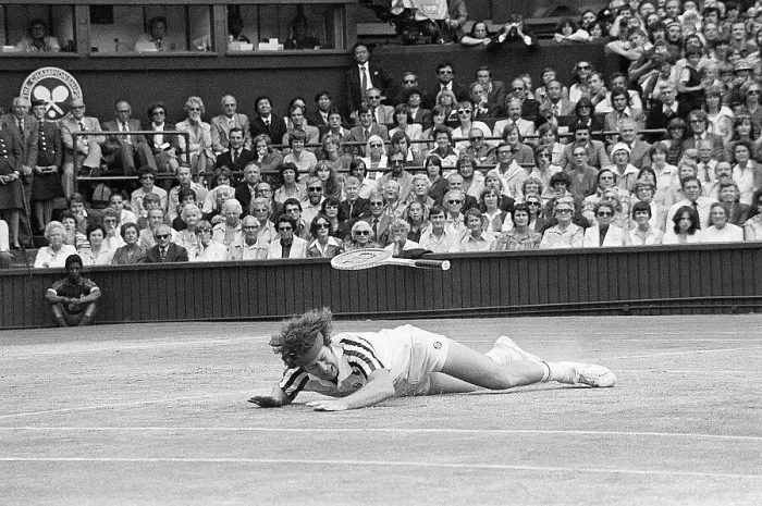Framed Print : John McEnroe Falls at Wimbeldon Framed Print : John McEnroe Falls at Wimbeldon