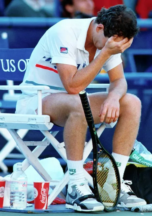 Framed Print : John McEnroe Resting Head in Hand Between Sets Framed Print : John McEnroe Resting Head in Hand Between Sets