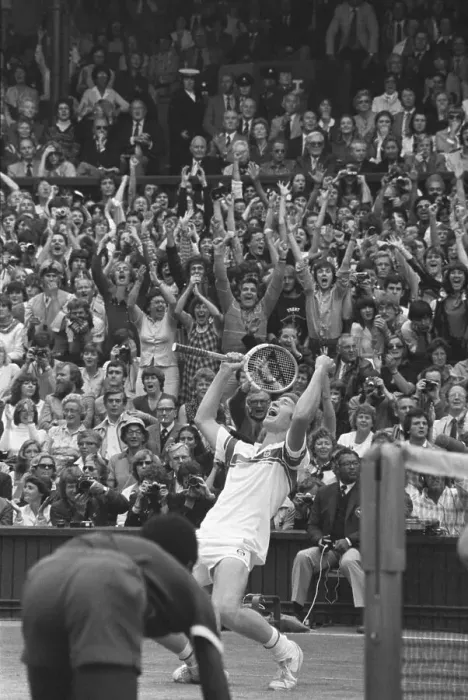 Framed Print : John McEnroe winning match Framed Print : John McEnroe winning match