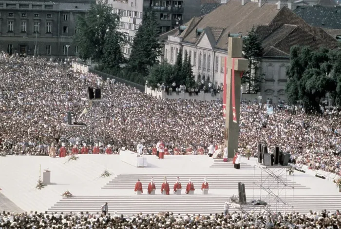 Framed Print : John Paul II at Mass in Victory Square