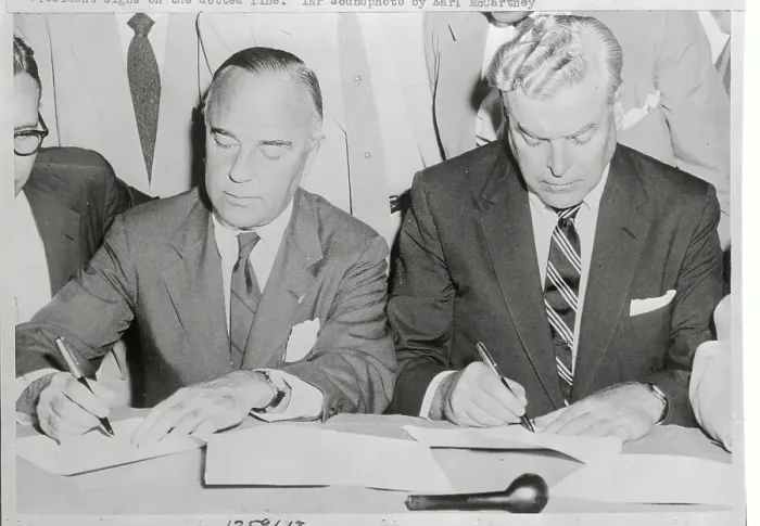 Framed Print : John Stephens and David McDOnald Signing Paper Framed Print : John Stephens and David McDOnald Signing Paper