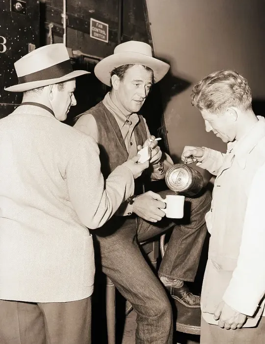 Framed Print : John Wayne Having Coffee Break on Set Framed Print : John Wayne Having Coffee Break on Set