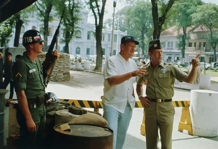 Framed Print : John Wayne Talking with Captain Peter Dawkins in Saigon Framed Print : John Wayne Talking with Captain Peter Dawkins in Saigon
