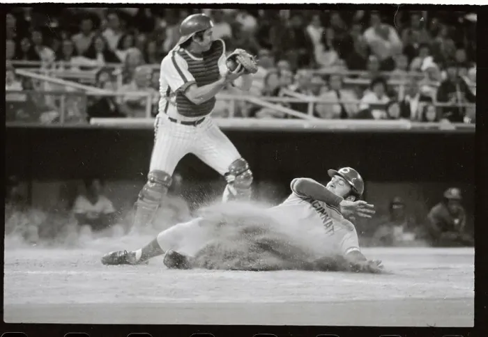 Framed Print : Johnny Bench Sliding Into Home Plate Framed Print : Johnny Bench Sliding Into Home Plate