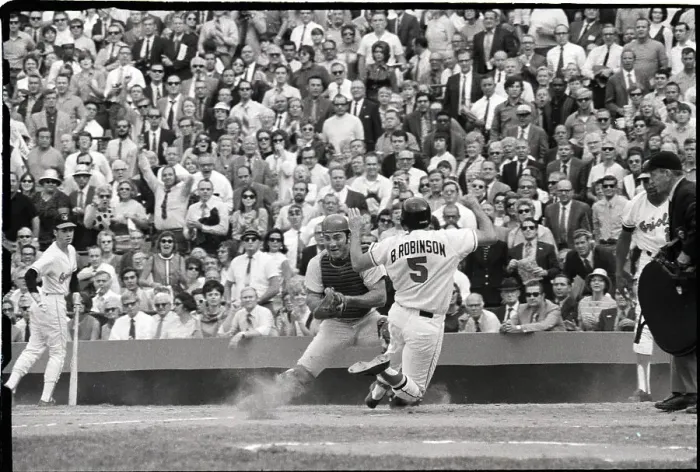 Framed Print : Johnny Bench Tagging Brooks Robinson Framed Print : Johnny Bench Tagging Brooks Robinson