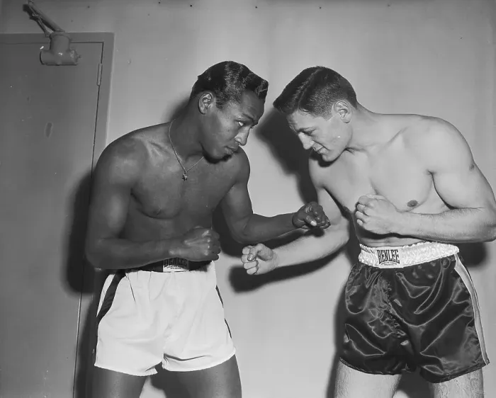 Framed Print : Johnny Bratton and Rocky Castellani Squaring Off Framed Print : Johnny Bratton and Rocky Castellani Squaring Off